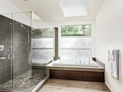 Contemporary Shower with Stone Tiles